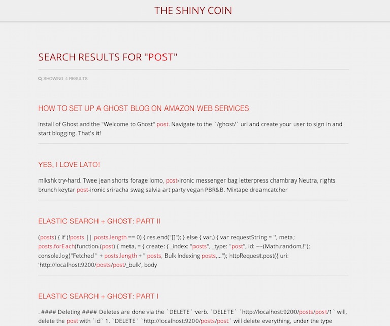 A simple search results page