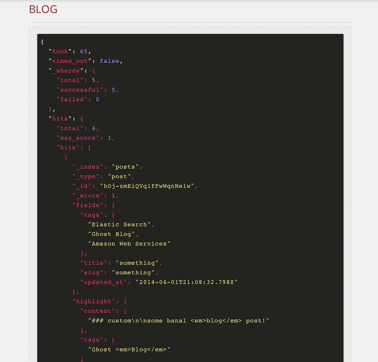 Search Results JSON